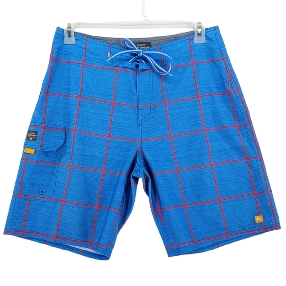 Quiksilver Waterman Blue Red Hybrid 9” Trunks Board Shorts Drawstrings Mens 31 - Picture 1 of 12